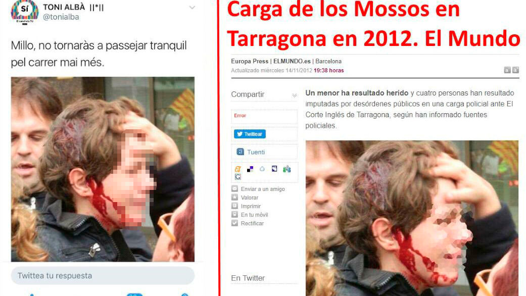El actor de TV3 Toni Albà difundió la foto de un niño herido por los Mossos en 2012, como si correspondiera a las cargas policiales del 1-O.
