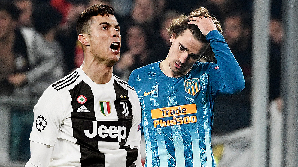 Cristiano Ronaldo y Griezmann en el partido de ayer.