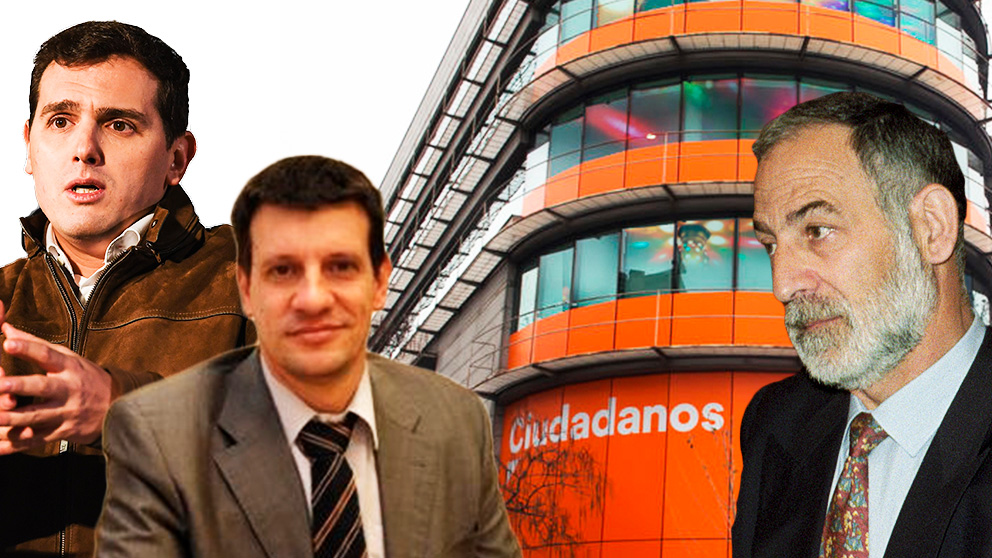 Albert Rivera, el jefe de seguridad de Ciudadanos Francisco Lacasa y el ex comisario Francisco Álvarez, condenado por su implicación en los GAL.