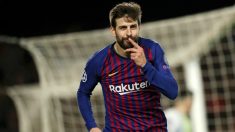Piqué celebra su gol al Olympique de Lyon. (Getty)
