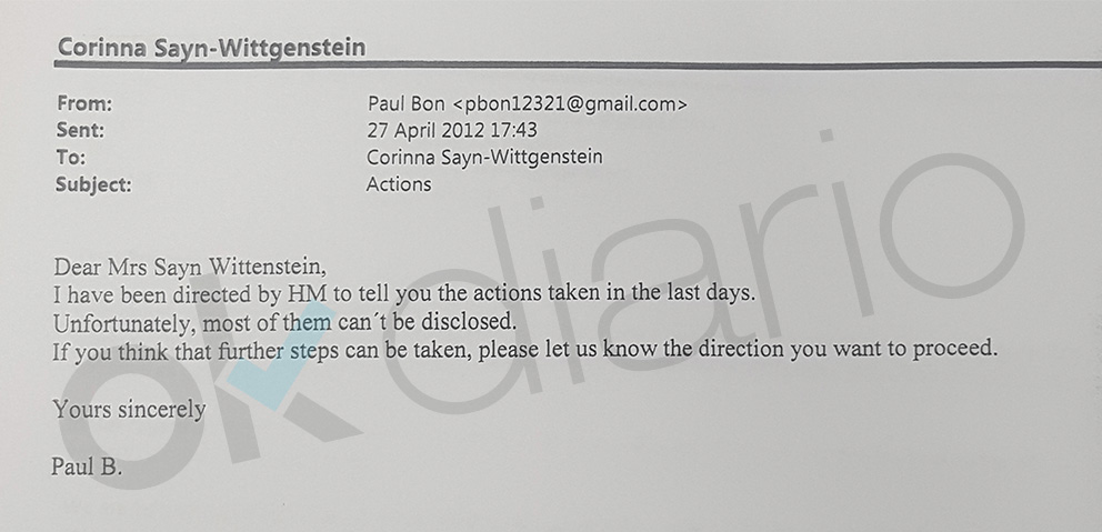 El jefe de los espías usaba una cuenta de correo falsa ‘pbon12321@gmail.com’ para hablar con Corinna