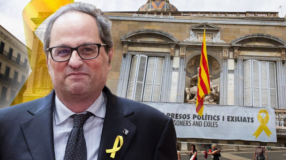Quim Torra y el balcón del Palau de la Generalitat