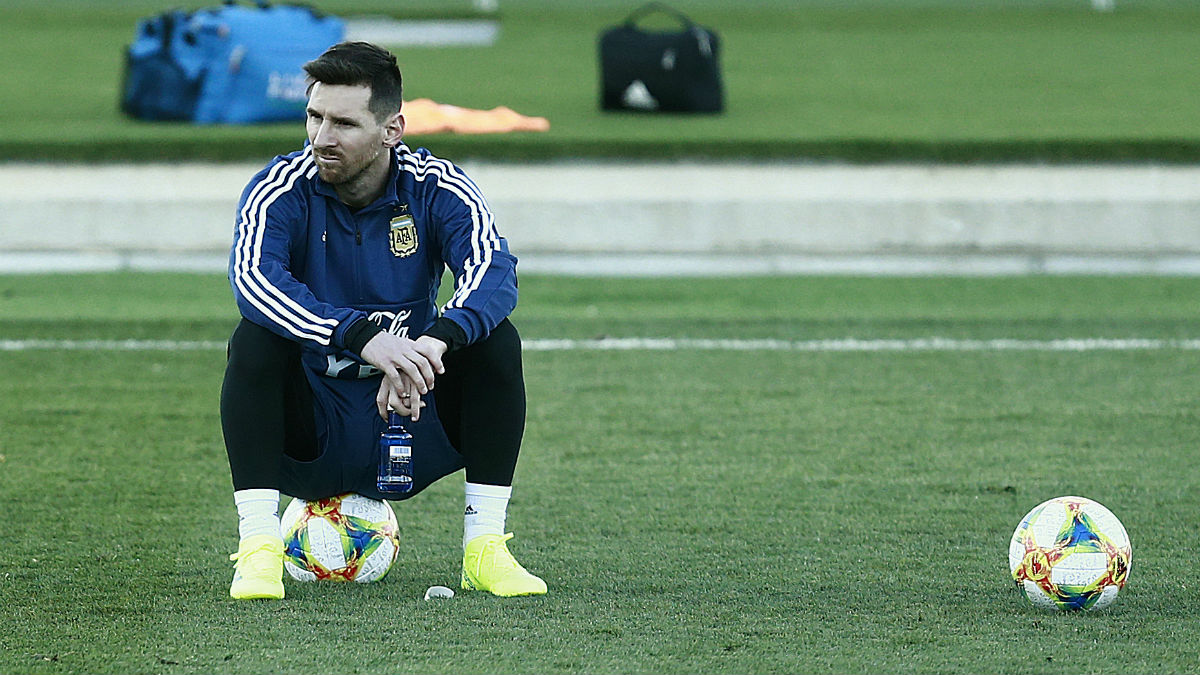 Messi durante el entrenamiento de la selección argentina (AFP).