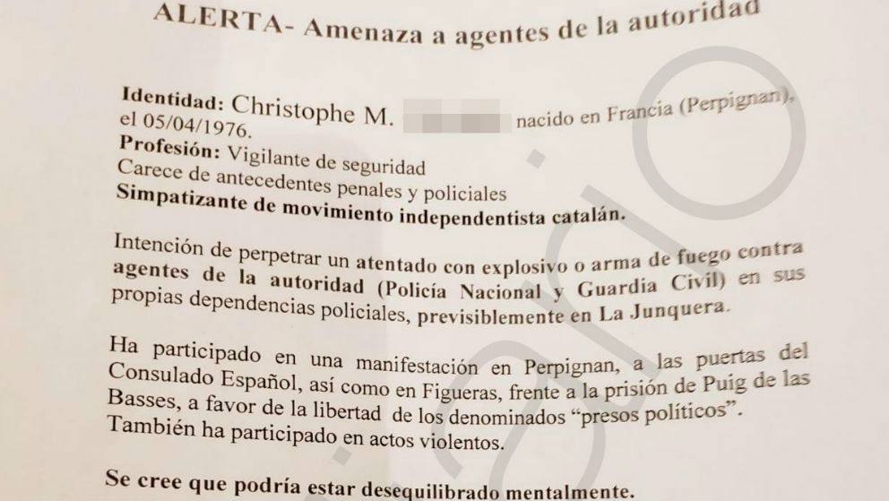 Encabezamiento de la alerta emitida por la Comisaría de Policía Nacional de La Junquera.