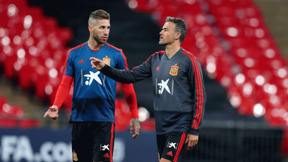Luis Enrique y Ramos, durante un entrenamiento. (Getty)
