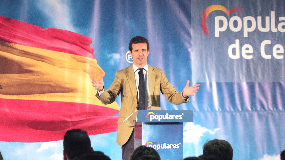 El presidente del Partido Popular, Pablo Casado, durante un acto de su partido efectuado en Ceuta. (Foto: Efe)