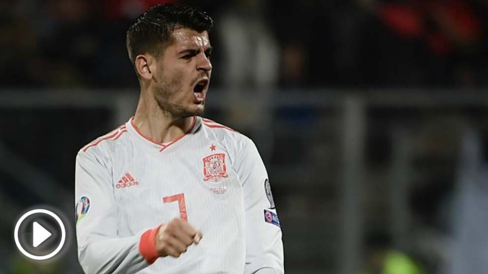 Morata celebra uno de sus goles a Malta. (AFP)
