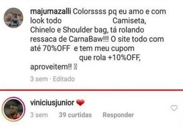 La respuesta de Vinicius a un post de Maria Júlia.