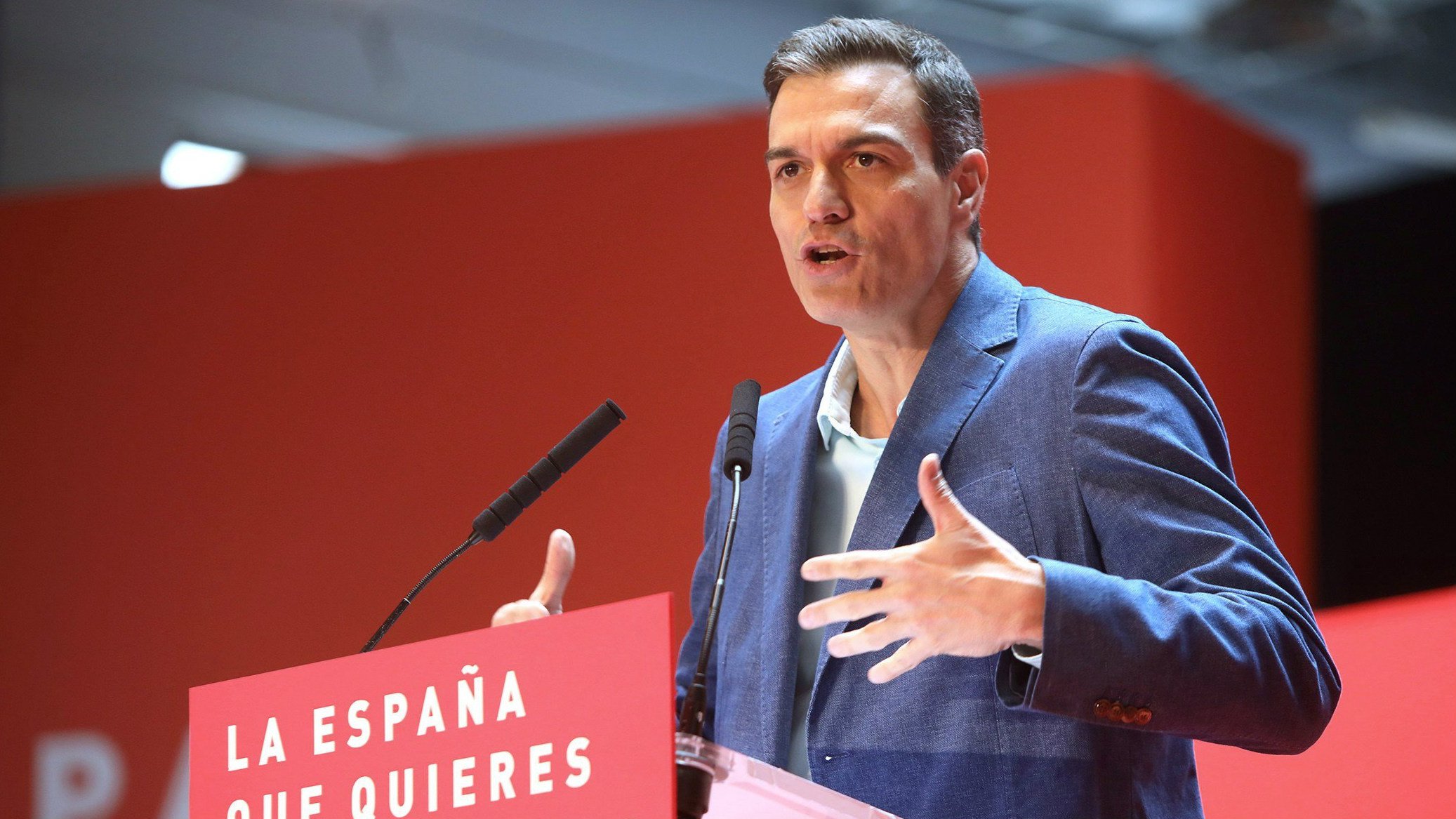 El presidente del Gobierno, Pedro Sánchez, durante la clausura de la convención municipal del PSC en Tarragona.-EFE/Jaume Sellart