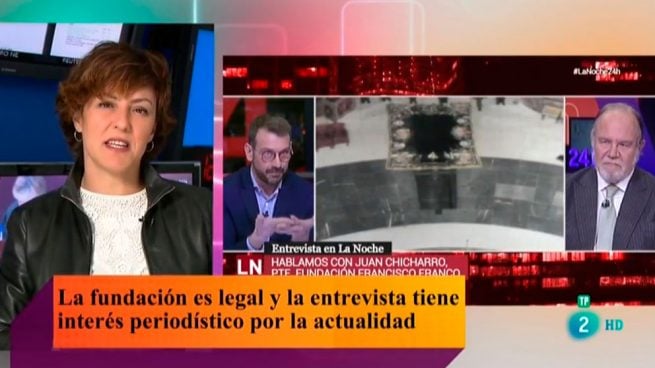 La directora del Canal 24 horas, Cristina Ónega, en el programa 'RTVE Responde' hablando sobre la Fundación Francisco Franco.