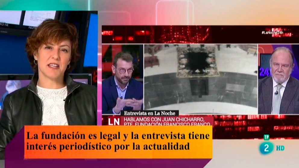 La directora del Canal 24 horas, Cristina Ónega, en el programa ‘RTVE Responde’ hablando sobre la Fundación Francisco Franco.