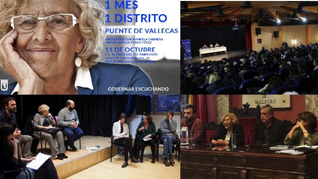 Cartel de la iniciativa 'Un Mes, Un Distrito' y algunas de las visitas. (Fotos. Madrid)