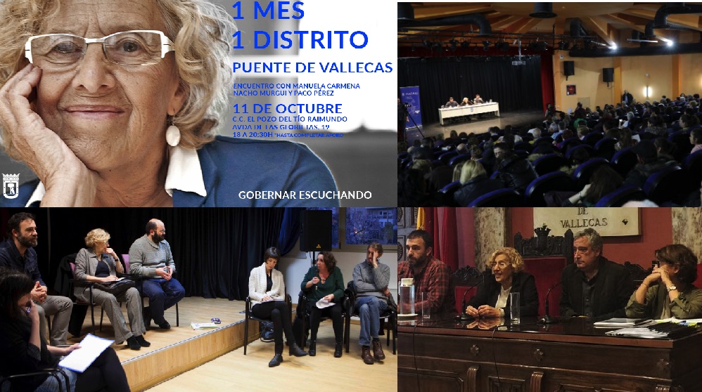 Cartel de la iniciativa ‘Un Mes, Un Distrito’ y algunas de las visitas. (Fotos. Madrid)