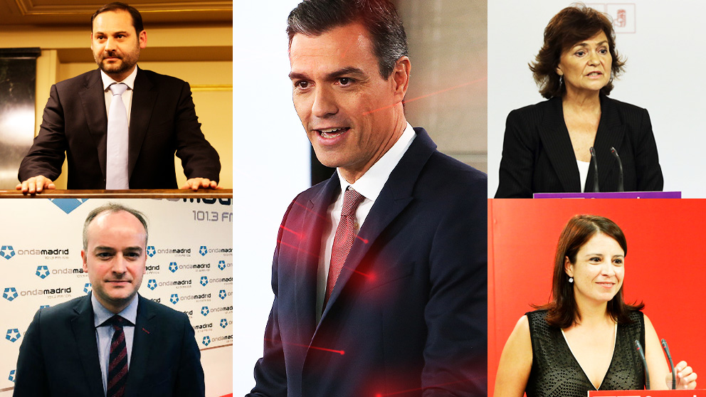 Pedro Sánchez, José Luis Ábalos, Carmen Calvo, Adriana Lastra e Iván Redondo