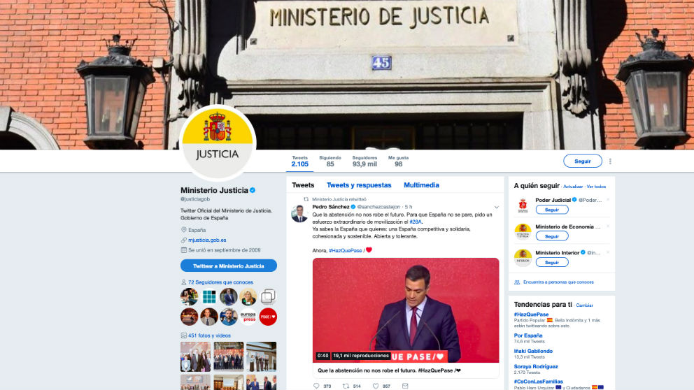 Cuenta oficial del Ministerio de Justicia en Twitter