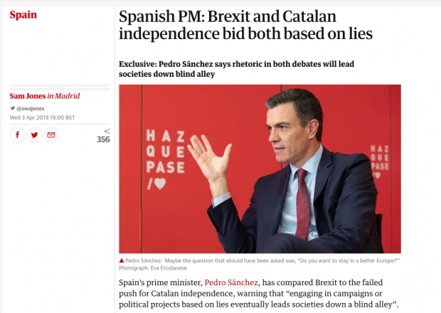 Entrevista a Pedro Sánchez en The Guardian.