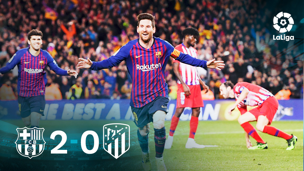 Leo Messi celebra el segundo gol del Barça que sentenció al Atlético.