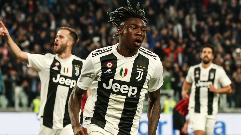 Kean celebra el gol de la victoria de la Juventus contra el Milan.