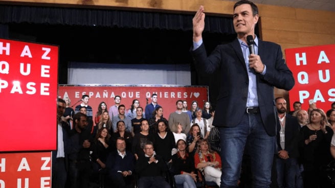 Pedro Sánchez en un acto de campaña