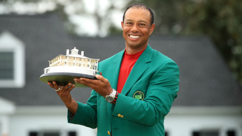 Tiger Woods, con la chaqueta verde de campeón del Masters de Augusta. (Getty)