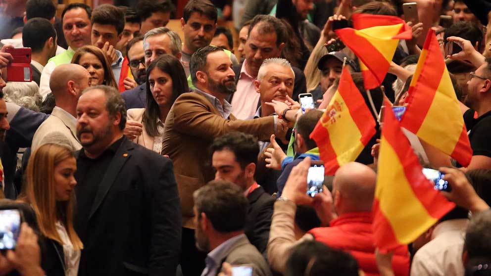 Santiago Abascal, líder de Vox, en un acto en Valladolid. Foto: Europa Press / Photogenic