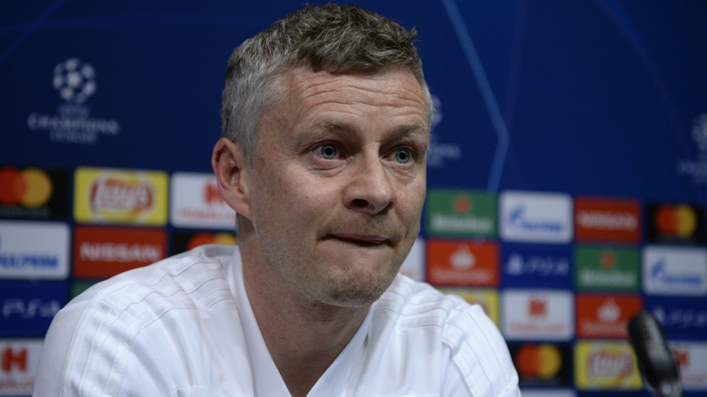 Solskjaer, en la rueda de prensa previa al Barcelona – United. (AFP)