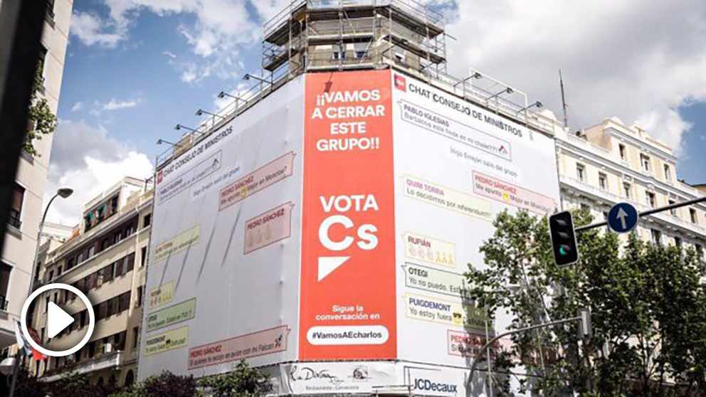 Lona de Ciudadanos en la Calle Goya de Madrid. Foto. Twitter.