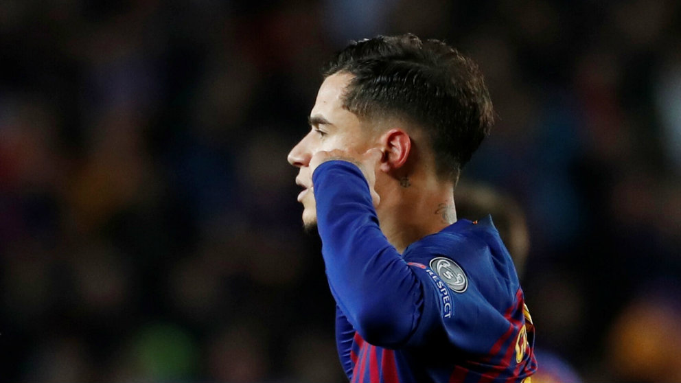 Philippe Coutinho celebra un gol en el Camp Nou. (Reuters)