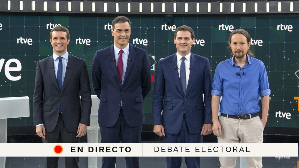 Sigue en directo el debate electoral de La 1 de TVE de hoy que reúne a Pedro Sánchez, Pablo Casado, Albert Rivera y Pablo Iglesias en el primer debate a cuatro para las elecciones generales de 2019