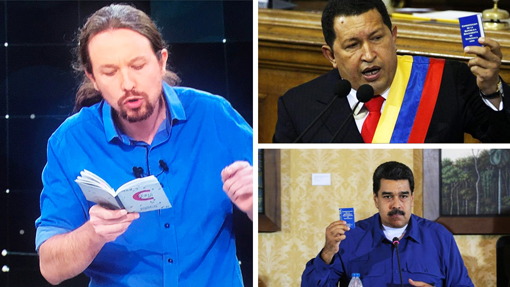 Pablo Iglesias leyendo la Constitución al estilo Chávez y Maduro