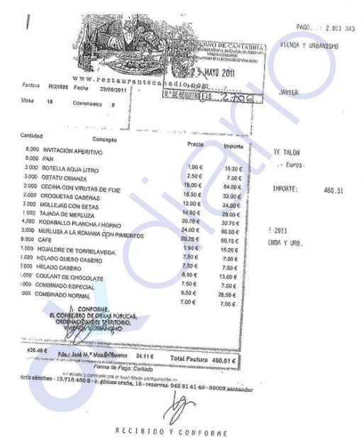 La factura "falseada" y objeto de "un montaje" del Restaurante Cañadío de Santander