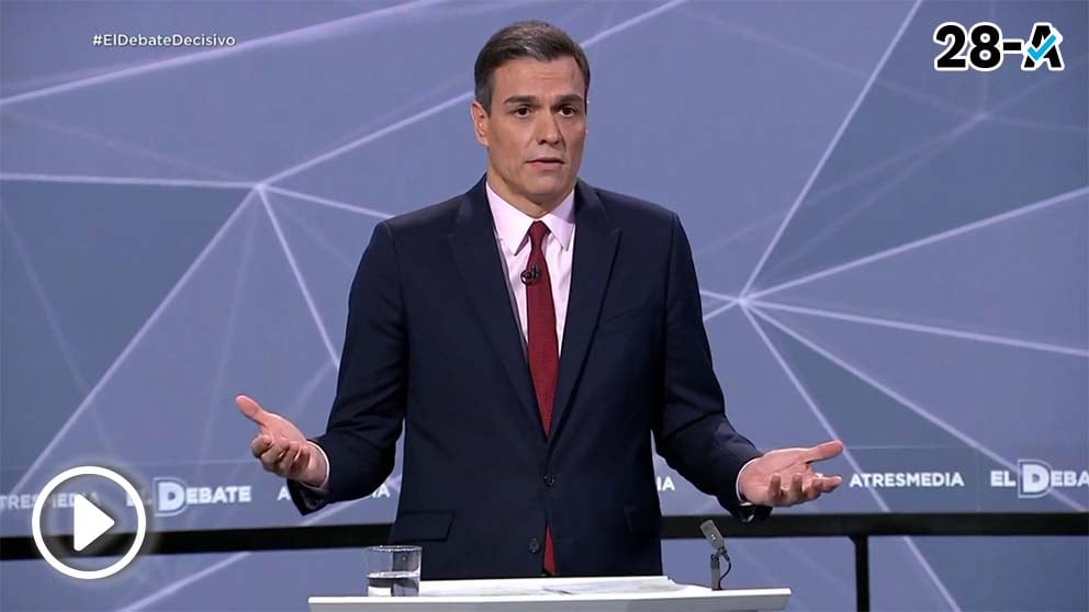 El jefe del Gobierno y candidato socialista al 28-A, Pedro Sánchez, en el debate de Atresmedia. (Imagen: Atresmedia)