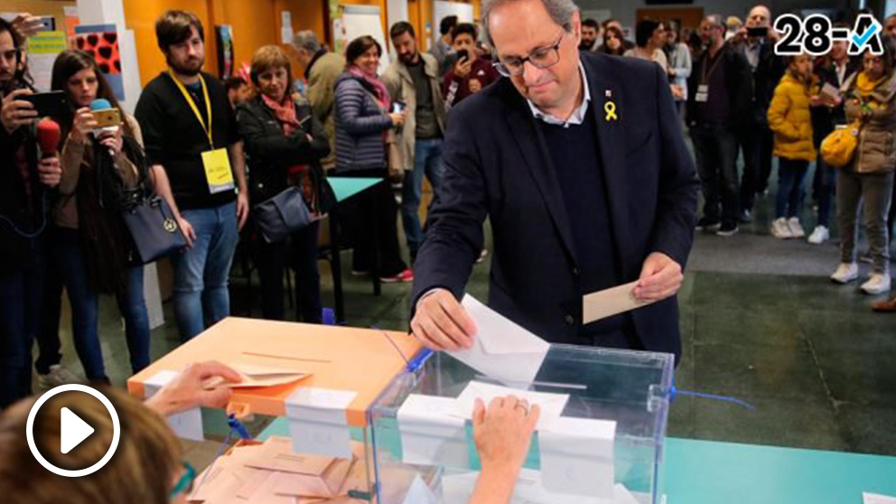 El Presidente de la Generalitat de Cataluña, Quim Torra, depositando su voto para las Elecciones Generales 2019. Foto: Europa Press