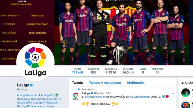 La cuenta de Twitter de la Liga celebra con ¡más de 30 tuits! el triunfo del Barcelona