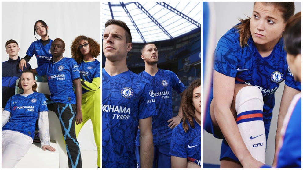 Eden Hazard, entre los modelos del Chelsea para la presentación de su nueva equipación. (Footy Headlines)