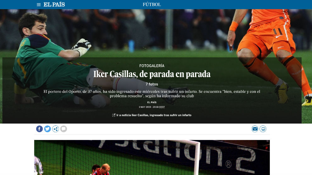 El controvertido titular de ‘El País’ tras el infarto de Iker Casillas.