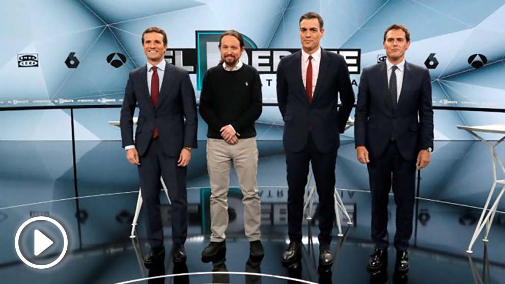 Pablo Casado, Pablo Iglesias, Pedro Sánchez y Albert Rivera en el debate de Atresmedia