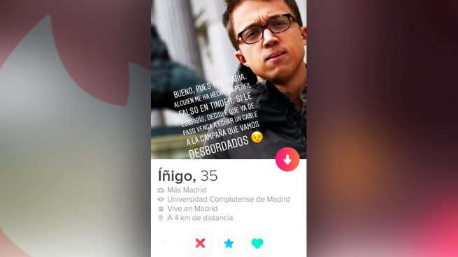 Suplantan a Errejón en la aplicación para ligar ‘Tinder’: «Íñigo, 35 años, Universidad Complutense»