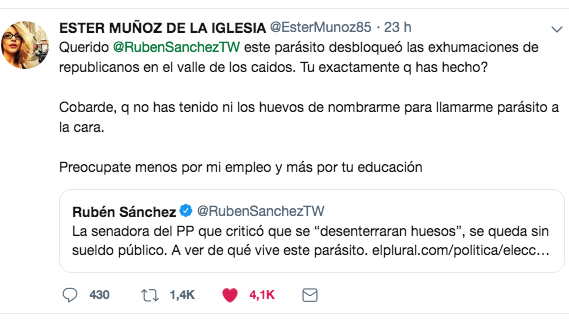 El mensaje de la ex senadora Ester Muñoz dirigido al portavoz de Facua, Rubén Sánchez.