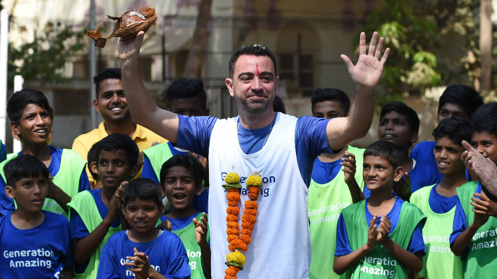 Xavi Hernández durante un acto promocional del Mundial 2022 (AFP)