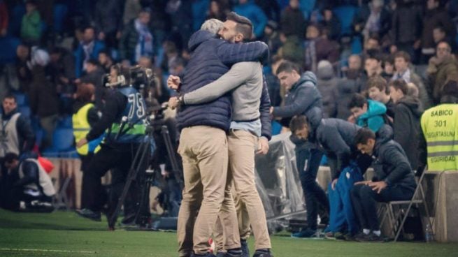 Quique Setién y Eder Sarabia