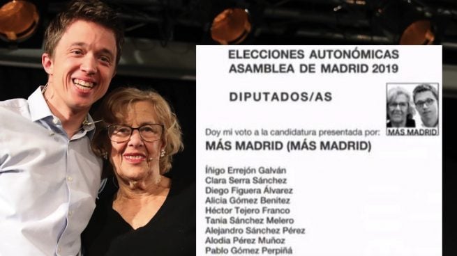 Íñigo Errejón y Manuela Carmena junto a la papeleta. (Foto. Más Madrid)