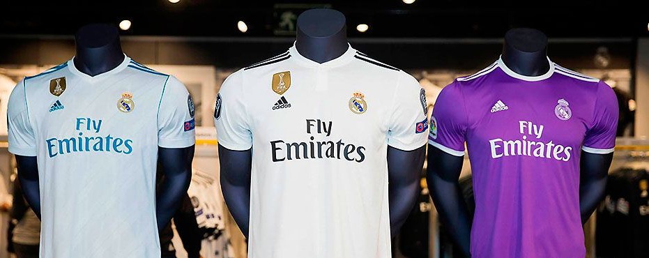 Camisetas de las tres últimas Champions del Real Madrid. (Realmadrid.com)