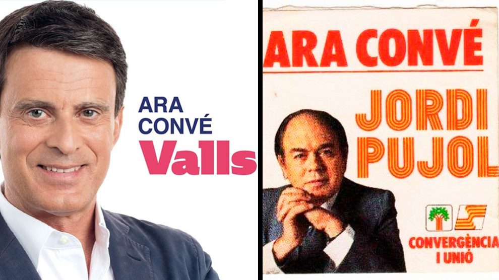 El cartel de Manuel Valls y el que utilizó Jordi Pujol en su campaña de las elecciones autonómicas en Cataluña de 1980