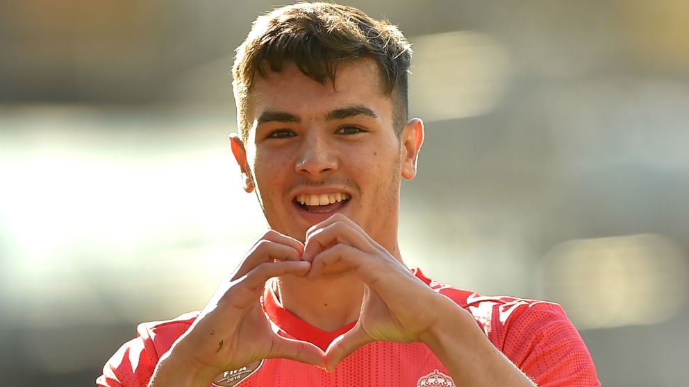 Brahim celebra su gol en Anoeta. (AFP)