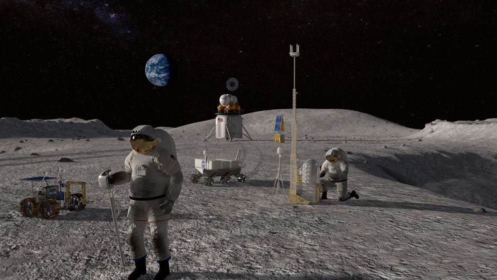 Una reproducción digital de una misión de la NASA en la luna.