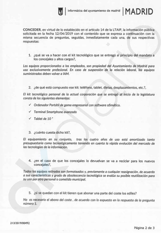 Respuesta de Informática del Ayuntamiento de Madrid. (Clic para ampliar)