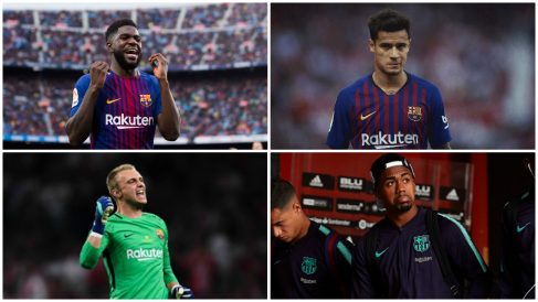 Coutinho, Umtiti, Malcom y Cillessen. (Getty)