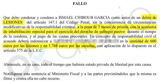 El socialista Ismael Chiboub García fue condenado por pegarle una brutal paliza a un menor de edad 