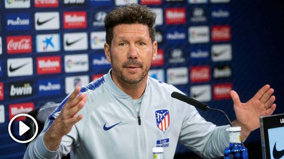 Simeone durante la rueda de prensa previa al último partido de la Liga Santander. (EFE)